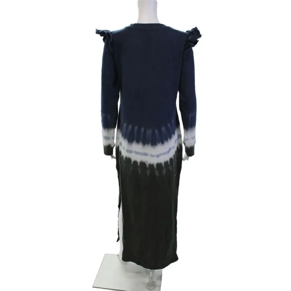 Z Supply Womens Tie Dye Print Ruffled Sweater Dress Blue Green Size Medium